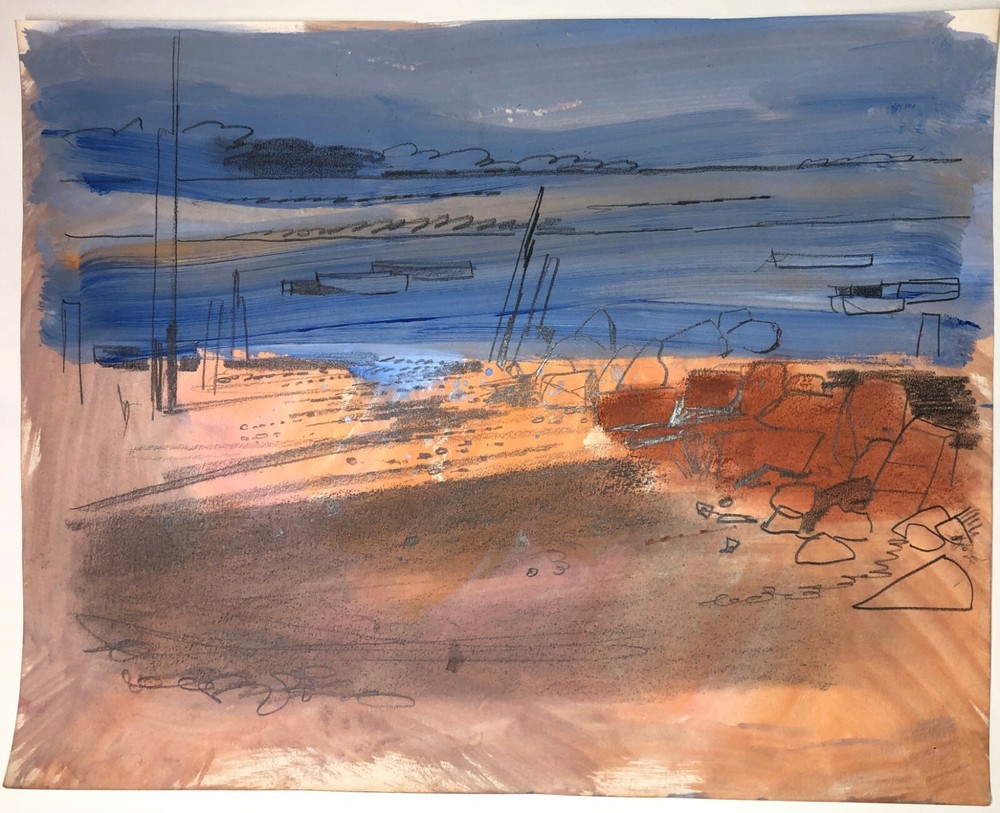 Beach, Shoreline Oceanscape M/M Painting-1960s-Adolf Konrad-Listed N.J.