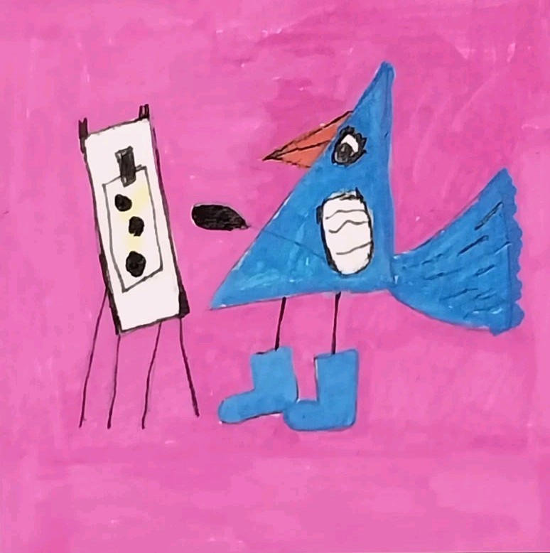 ORIGINAL PAINTING BIRD FOLK ART 3×3 inch WHIMSICAL STORYBOOK CUTE GIFT – GAT