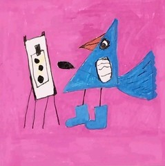 ORIGINAL PAINTING BIRD FOLK ART 3×3 inch WHIMSICAL STORYBOOK CUTE GIFT – GAT