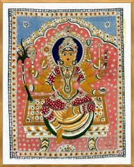 Lakshmi. Watercolour and Ink. Kalamkari style Painting. Collectable, Home Decor