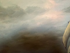 Large Vintage Nautical Oil Painting Signed Dramatic Sailing Ship Seascape