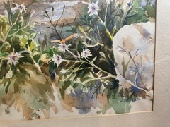 L Peterson „A Floral Botanical Landscape Scene“ Watercolor Painting – Framed