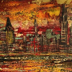 SFAX Original Vintage Signed Cityscape Skyline Landscape Oil on Canvas Painting