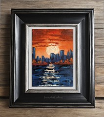 Vibrant Urban Sunset Painting Original Oil City Skyline Artwork 5×7″ Modern Art