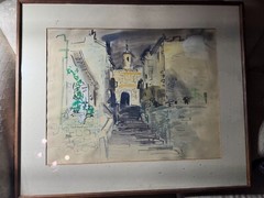 Roger Bertin (1915 – 2003) „Barcelona Street Scene“ Watercolor Painting -Framed