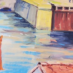 Coastal European Harbour Scene Original Oil or Acrylic Painting 1958 WB Kennedy