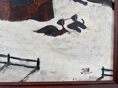 Original Ashcan Art Painting Tired Old Car Ford Model T on Wood Panel Meyer 1978