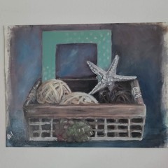 Original Expressionist Star Fish Basket 14 x 11 Oil on Paper Matted Painting