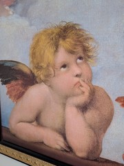 Large Hand Painted Wooden Panel After Raphael Sistine Madonna Cherubs 41×29