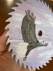 William Fritzsch Jr (1939-2018) Acrylic On Saw Blade Eagle Flying Mountain River
