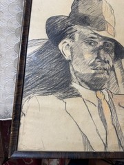 Large Vintage „Portrait Of A Young Man“ Charcoal/Crayon? Drawing- Signed/Framed