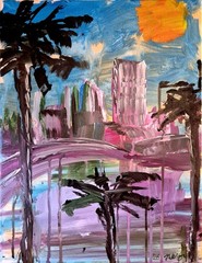 Original Miami Summer 11×14 Acrylic Canvas Expressionist Signed Decor A163