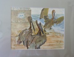 „Flight School“ Original Watercolor Wildlife Bird Pelicans Flight Take Off Water