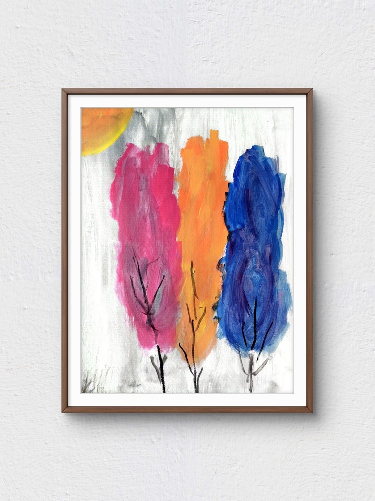 Original Colorful Impressionist 9×12 Acrylic Landscape Trees Wall Art Paper