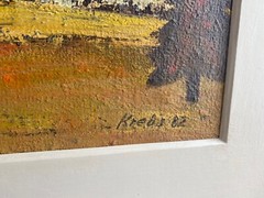Oil Painting Sign Ernst Cancer 1982 Die Driveway to The Farm An Field Landscape
