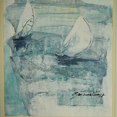 SUZANNE KNIGHT Original Vintage Signed Sail Boat Seascape Illustration Painting