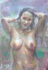 GERRY MILLER. “Nude” watercolor painting on paper. 13 x 19 cm.
