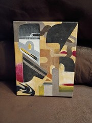 Original Vintage Modern Geometric 80s 90s Acrylic Painting on Canvas 8×10″