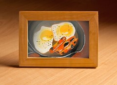 Food Painting Scrambled Eggs and Sausages Painting – Handcrafted Breakfast Food