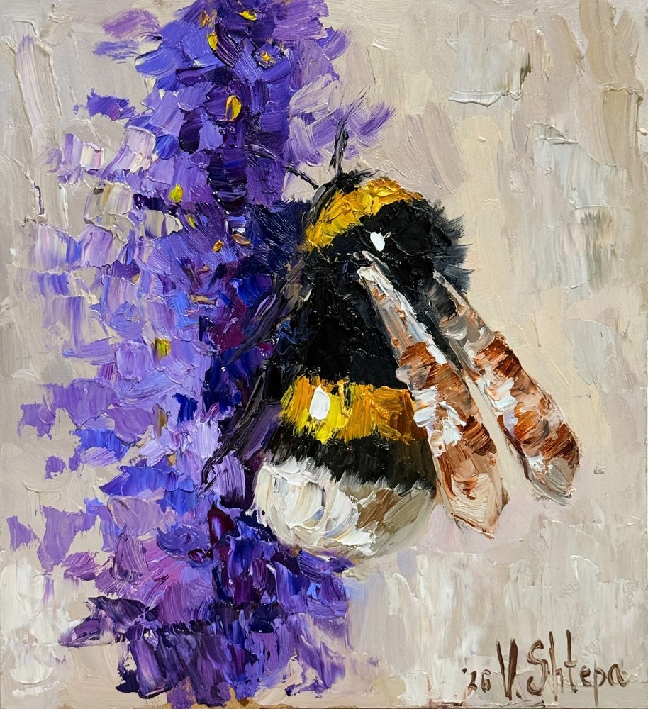 Original Painting Bumblebee Honey Bee Impasto Flower Oil Painting Signed Art