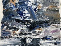 „Sitting“ Yoga Pose Woman Impressionist Blue Painting by Steven Tannenbaum