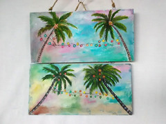 2 pcs Hand Painting on 11″x5.5″ Wood Plank Christmas Coastal Beach Seaside Art