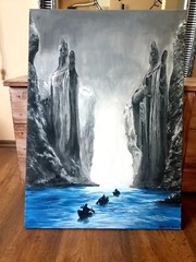 Original Tempera Painting on Canvas (70×50 cm) – LOTR – ‚Argonath on the Anduin‘