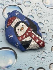 Whimsical Penguin Wearing Red Scarf and Snow Hat, Christmas Winter painted rock