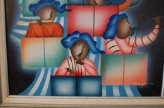 VTG FRED BLASSINGHAM FRAMED ACRYLIC ART DECO STYLE AFRICAN AMERICAN JAZZ BAND