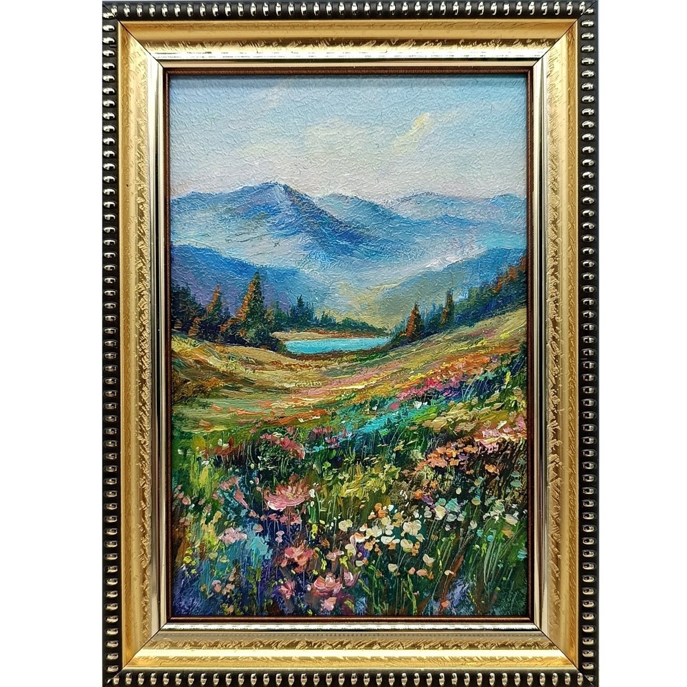 Wildflowers Original Oil Painting 4×6 Framed Signed Floral Landscape Meadow Art