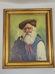Vintage signed Guido Volpe Painting on Canvas, „Man with Pipe“