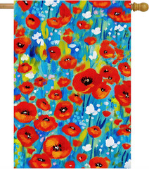 Abstract Colorful Flowers Poppies in Green Grass Spring Summer Seasonal House Fl