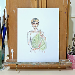 Original Watercolor Painting Fashion illustration Study 9×12 JJ