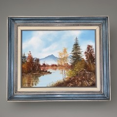 Vntg Oil Painting Landscape Lake Forest Canvas Signed Framed 24” X 20” Original