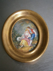 Miniature Painting 18th Century Gilded Wood Decor Boucher Gallant Scenes No. 2
