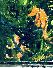 Tiny Seahorse Ocean Painting 3.5″ Impasto Art Cute Baby Animals Marine Seaweed