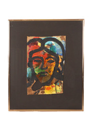 MCM Abstract Portrait Mixed Media Picasso Style Painting Signed Illegible