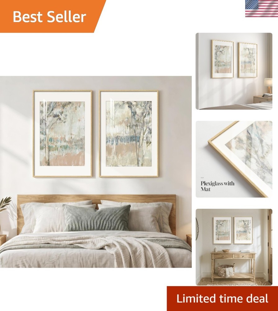 Calming Neutral Landscape Wall Art – 20×30 In Framed Set for Versatile Decor