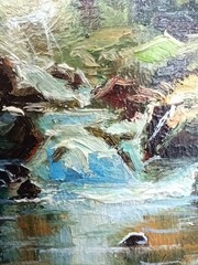 Summer nature Oil painting Original art Waterfall 6 x 4 inches