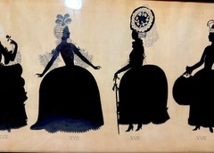 Large antique 1800’s Victorian fashion lady original silhouette art ink drawing