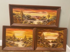 LOT OF 3 ORIGINAL OIL PAINTINGS ARIZONA DESERT HARMONY BY ARTIST CLAUDINE ASPER
