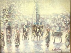 J. Gaston Original Oil Painting London Street Scene Horses Impressionist Framed