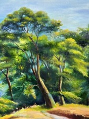 ORIGINAL PAINTING oil, 40×30 inches, Forest Landscape, Home Gift, Wall Art Decor