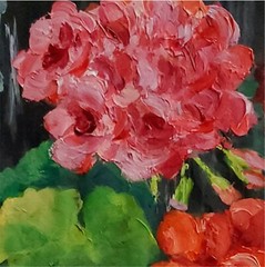 YARY DLUHOS Flower Geraniums Plants Still Life Garden Original Art Oil Painting