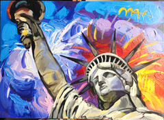 PETEX MAX 28×20 in. Painting on canvas (Statue of Liberty) signed & stamped.
