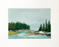8×10 Maine Original Oil Seascape Painting Acadia Pine Coastal New England Signed