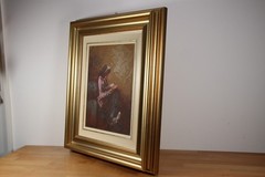 PIETRO PANTINO Girl Reading Oil Painting Painting 1970’s Italy Signed Framed