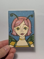 ACEO Original Whimsical Butterfly Girl Acrylic Painting Hand Painted Art Card