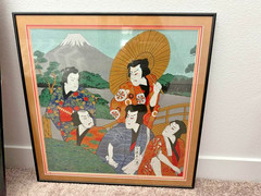 Ukiyo-e five Kabuki on Silk and classy Framed