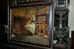 Antique Interior Genre Painting by listed Artist Ambrose Lee